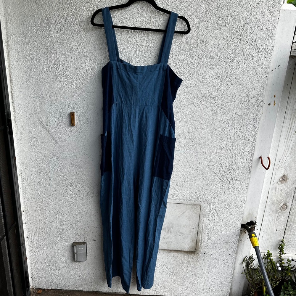 BCBGMAXAZRIA Denim Patchwork Wide Leg Jumpsuit Wo… - image 11